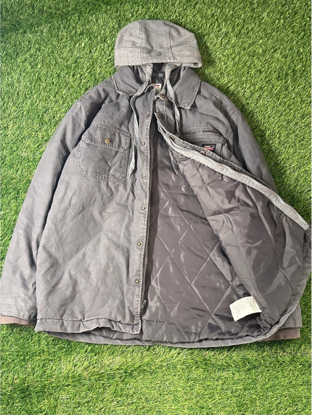 Vintage Dickies Hooded Quilted Jacket Gray Cotton Mens Size M